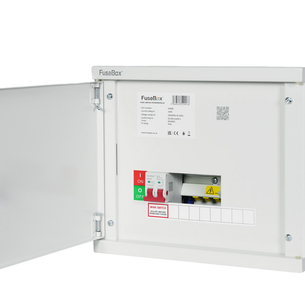 FuseBox HSP08 8 Way SP&N Horizontal Distribution Board c/w Main Switch