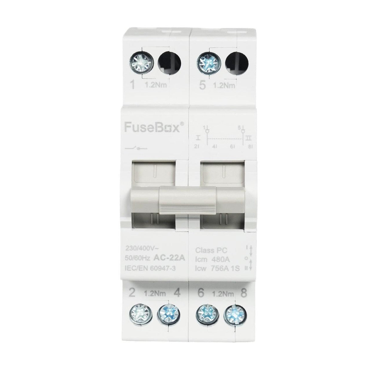 FuseBox CSD2P100 100A 2 Pole AC Changeover Switch Din Rail Mounted