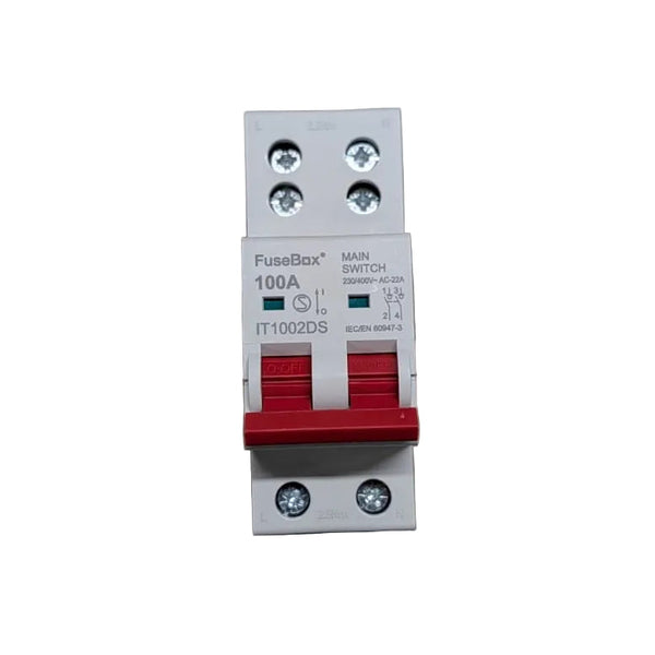 FuseBox IT1002DS 100A Double Pole Main Switch with Dual Screw Terminals