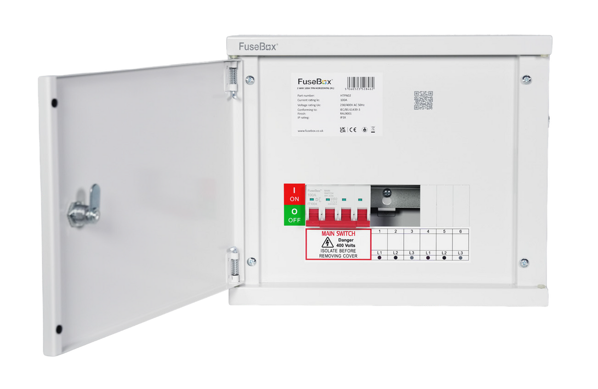 FuseBox HTPN02 2 Way 3 Phase Horizontal Distribution Board c/w Main Switch