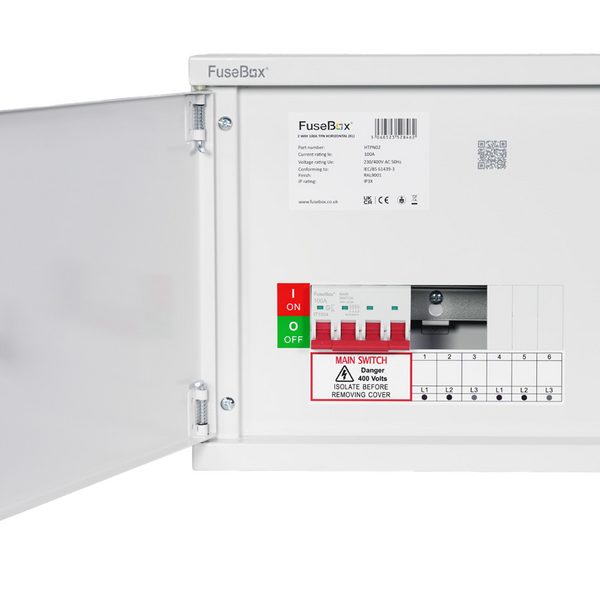 FuseBox HTPN04 4 Way 3 Phase Horizontal Distribution Board c/w Main Switch