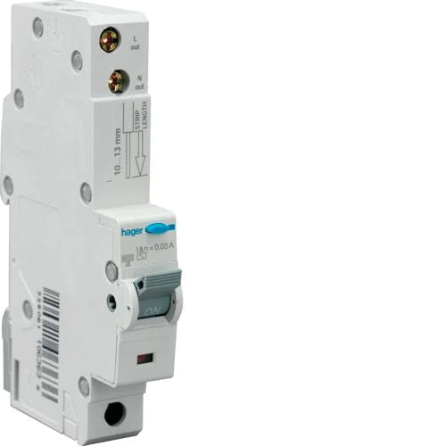 Hager RCBO C Curve 10kA 30mA Type A