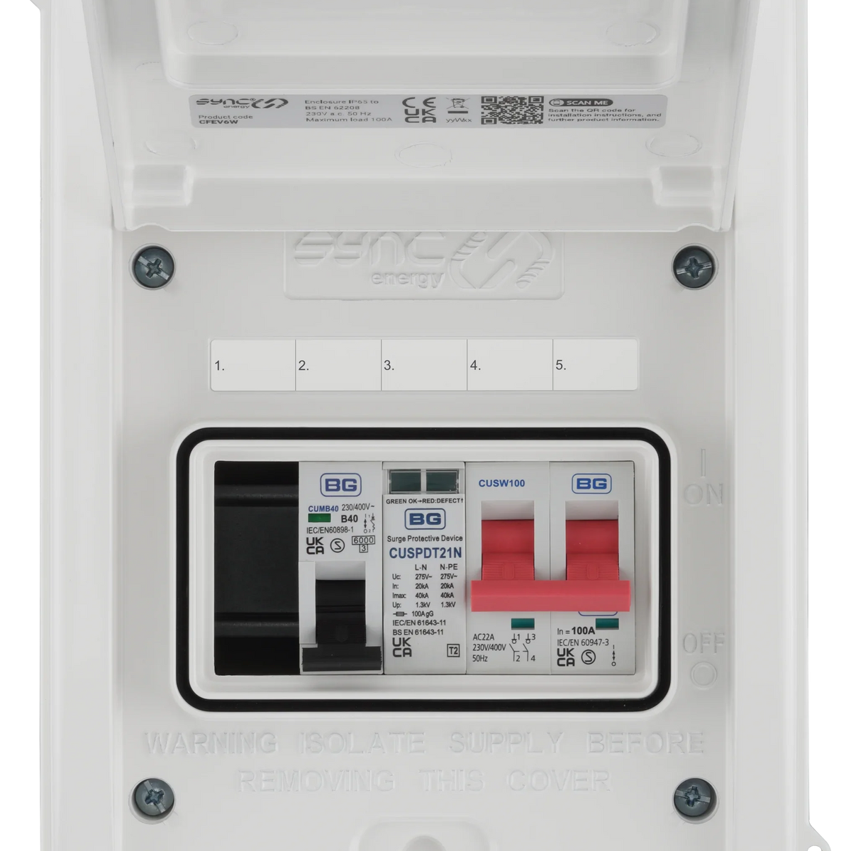 Sync Energy CFEV6W-01 Consumer Unit with 100A Main Switch & 40A MCB