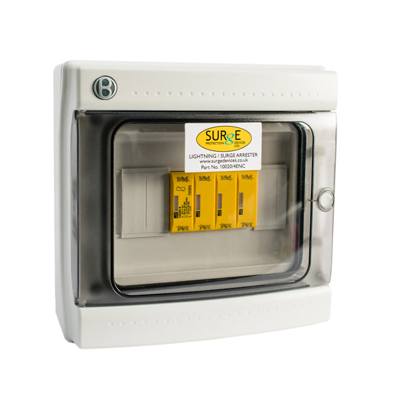 Surge Protection Devices 10020/4ENC – Type 1+2+3, 50kA (Level 3/4), 3 phase with indication complete in IP65 polycarbonate enclosure