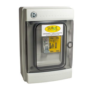 Surge Protection Devices 10020/2/ENCM – Type 1+2+3, 25kA (Level 3/4), single phase, with indication, complete in IP65 polycarbonate enclosure, including a 1 phase 63AMP MCB 