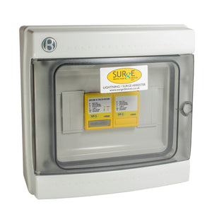 Surge Protection Devices 10812/LED/ENC – Type 1+2+3, 50kA (Level 3/4), single phase, all/full mode protection with LED indication, complete in IP65 polycarbonate enclosure