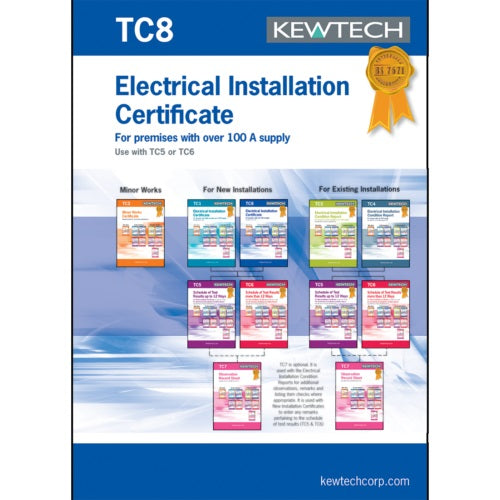 Kewtech New Installation Certificate for Supplies over 100A